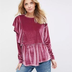ASOS Top with Exaggereated Ruffle in Velvet